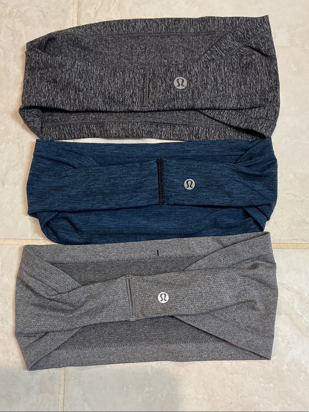 lululemon athletica Headbands in Charcoal, Navy, and Light Gray